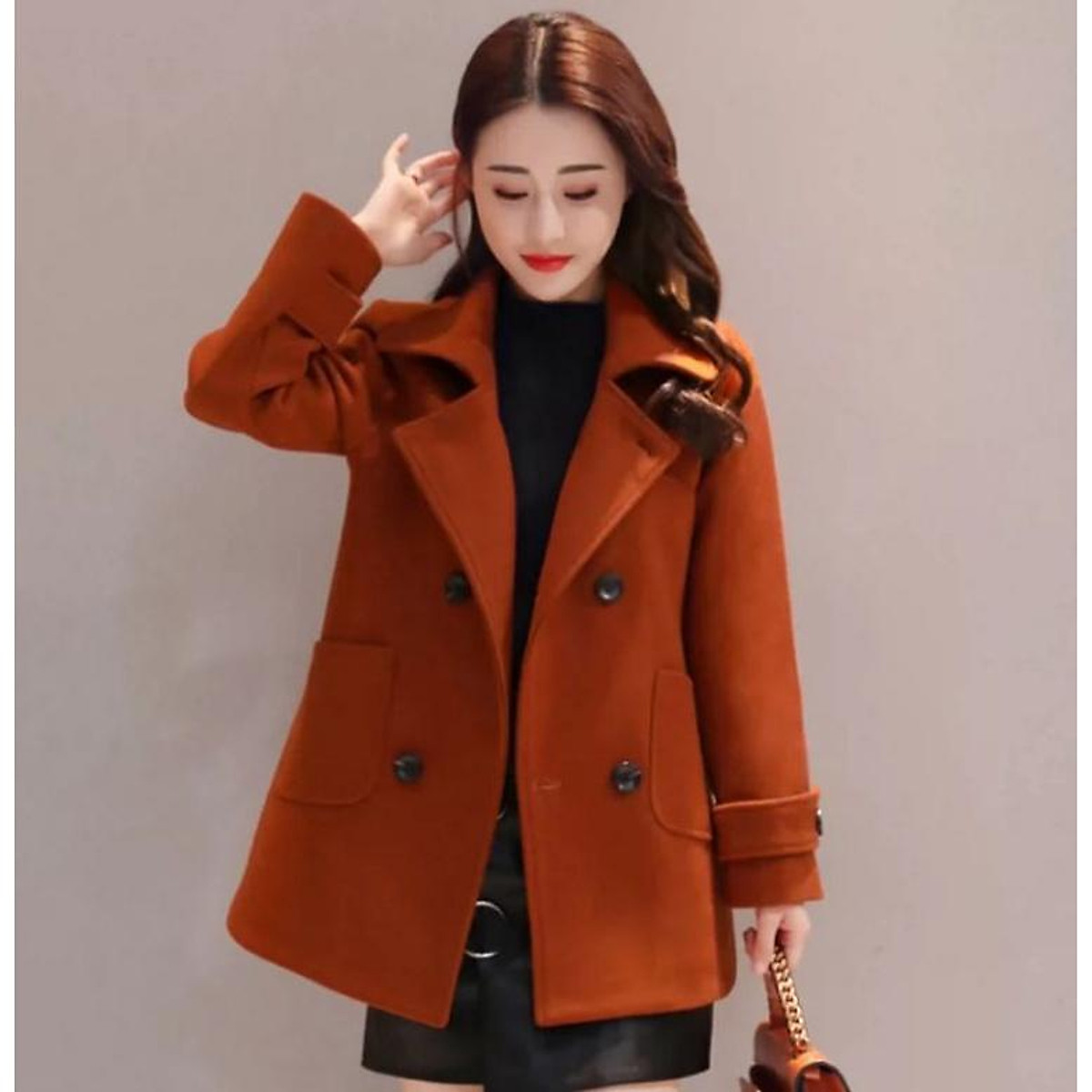 Áo khoác dạ cổ vest dáng ngắn hàng nhập