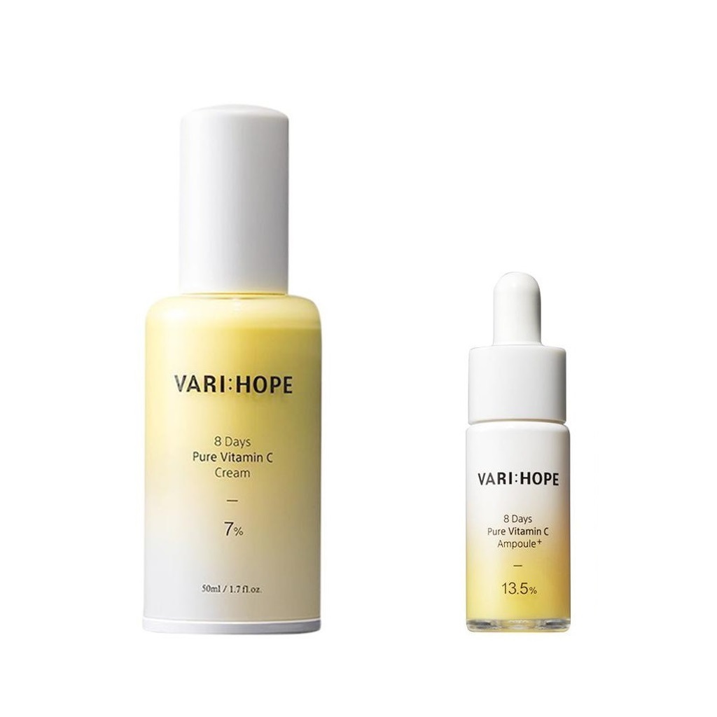 Bộ 2 sản phẩm dưỡng trắng da, mờ thâm varihope 8 days pure vitamin c