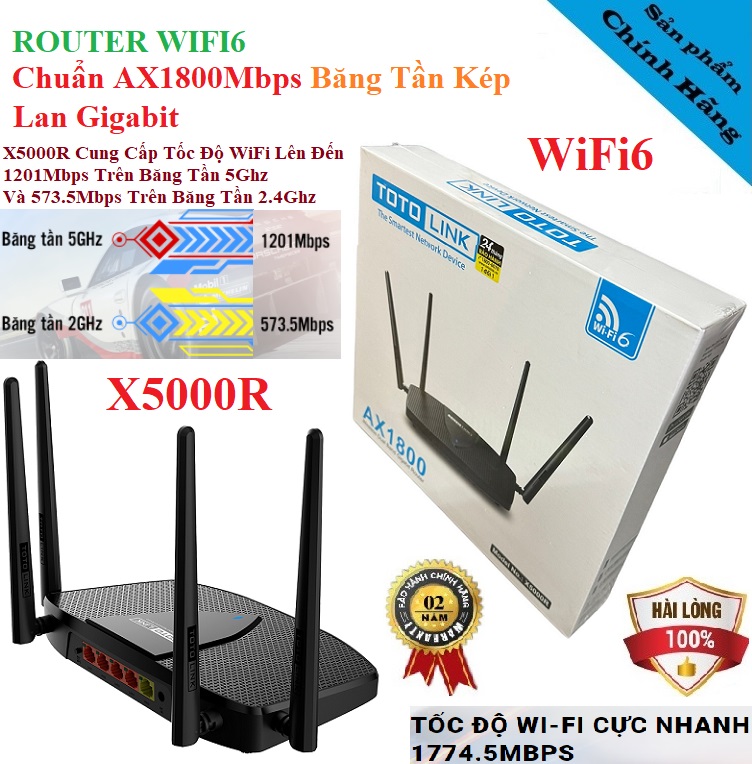 Bộ Phát WiFi 6 Router Totolink X5000R Băng tần kép chuẩn AX1800