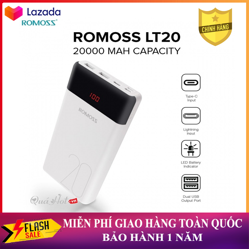 [HCM][ HÀNG CAO CẤP ] Pin sạc dự phòng Romosx LT20 dung lượng 20000mAh - có màn hình LCD (Trắng) - 2 PHÂN LOẠI TÙY CHỌN - Hãng phân phối chính thức - Việt Nam Onlne Bảo Hành 12 Tháng