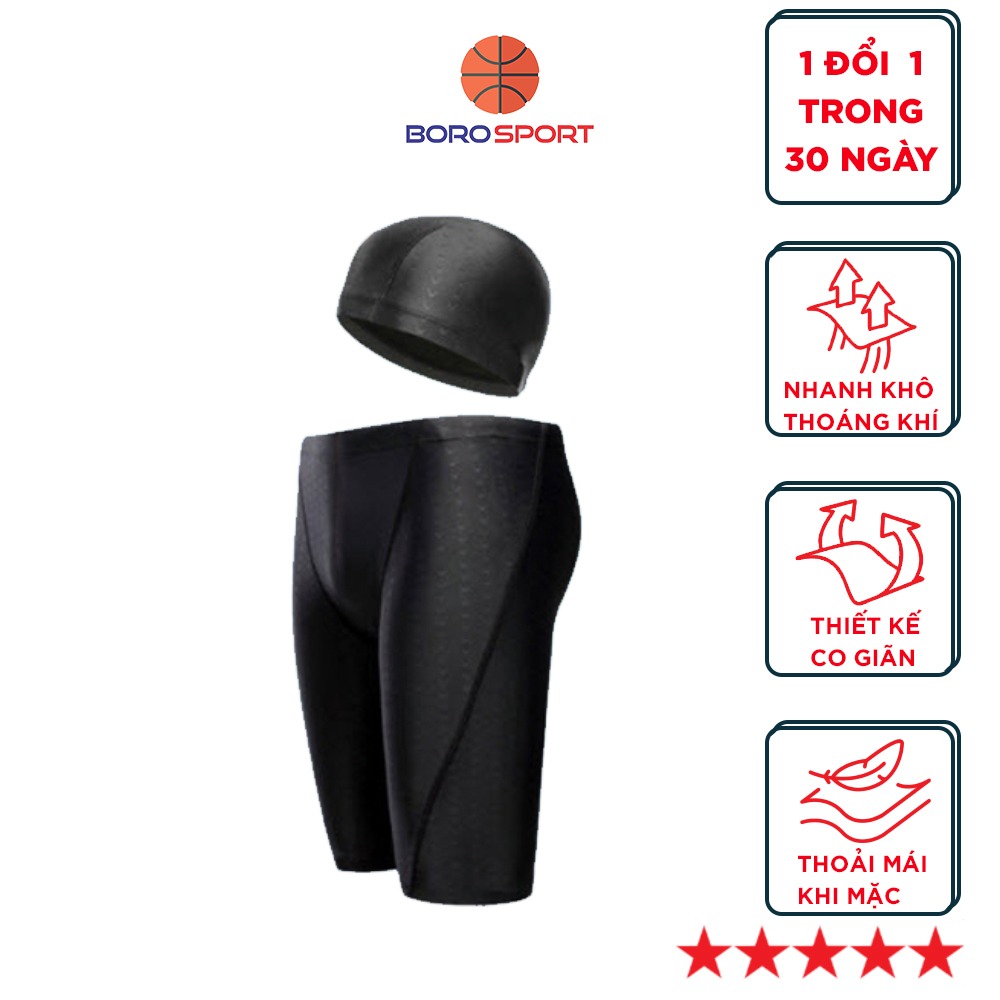 Quần Bơi Lửng Tặng Kèm Nón Bơi Quần Bơi Nam Hoa Văn Vây Cá Mập Co Giãn Thoát Khí Nhanh Khô Cleacco QBL MVP Sport