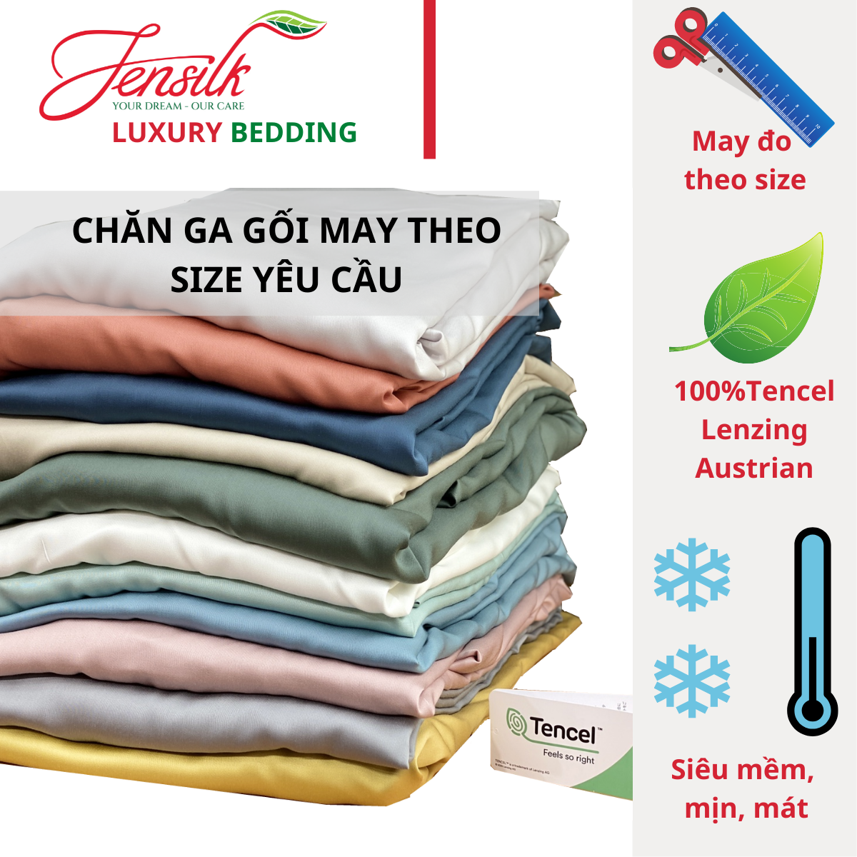 Nhận may lẻ Chăn, Drap, Gối nằm, Gối ôm chất liệu Tencel cao cấp siêu mát mịn