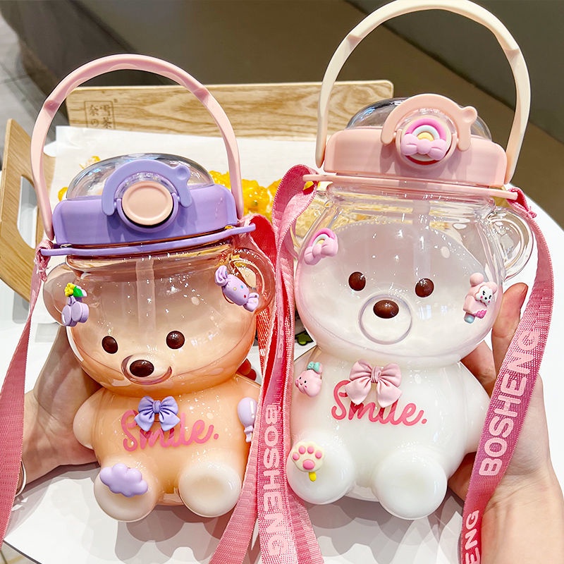 Bình nước hình gấu tặng kèm sticker dễ thương - bình nước gấu cute 1100ml