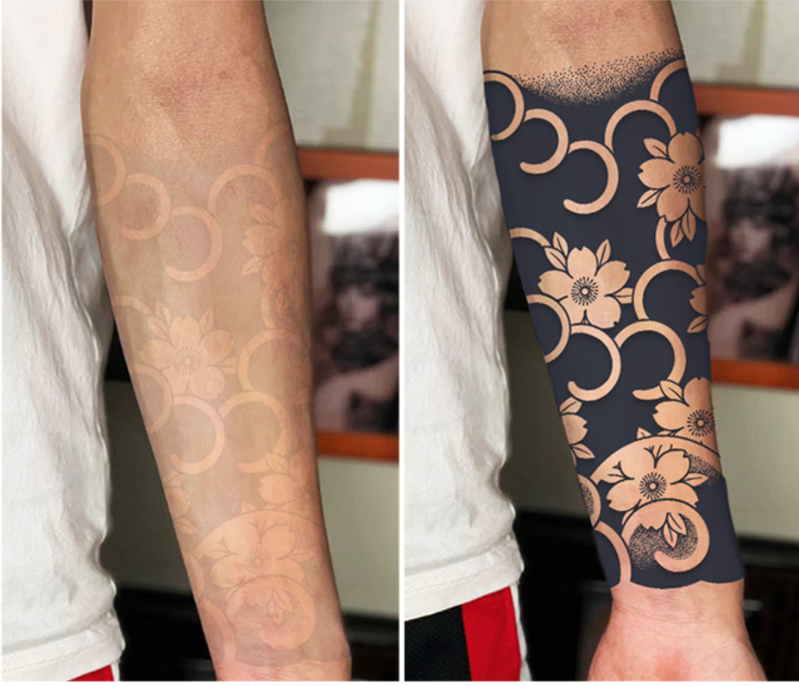 Combo 2 tấm hình xăm dán tattoo kín tay 17x48cm CÁ CHÉP XANH ĐỎ VÀ RỒNG