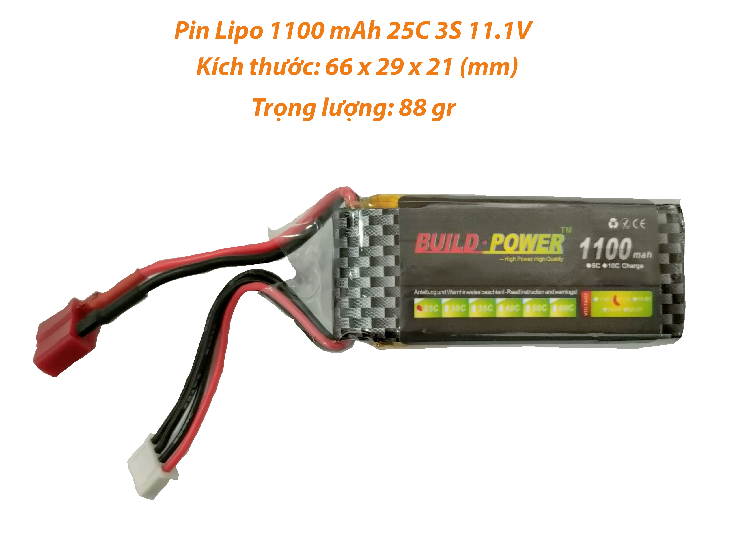 Pin Lipo 1100 mAh 11.1V 25C 3S dùng cho đồ chơi công nghệ cao Buil Power - ATDTECH