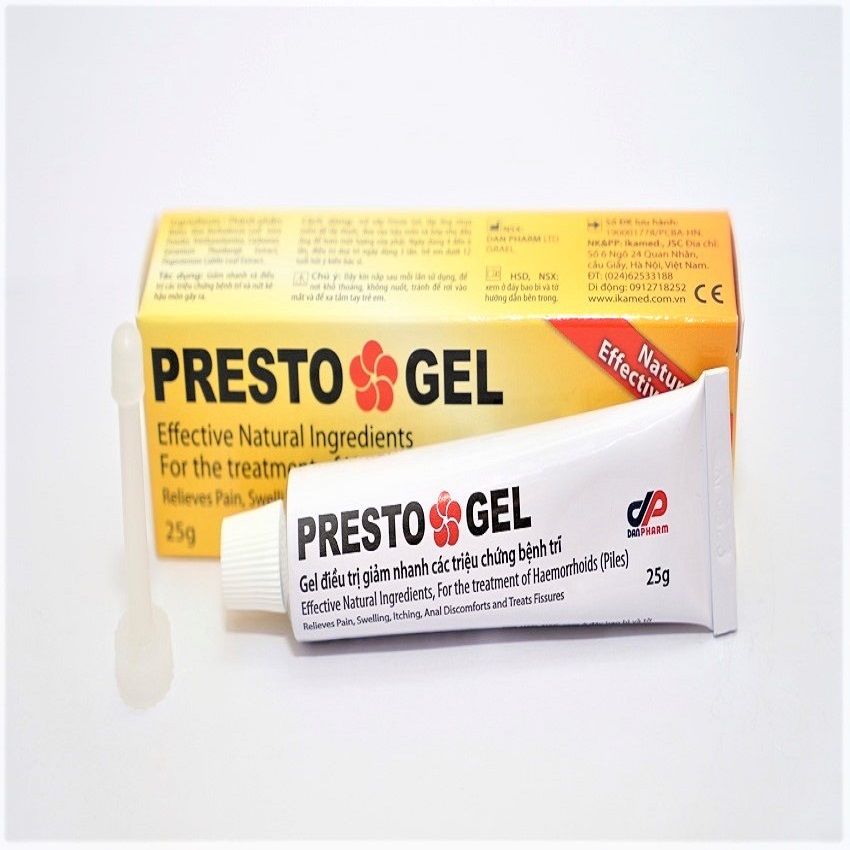 [HÀNG CHÍNH HÃNG] Gel bôi trĩ Presto Gel nhập khẩu ISRAEL dùng cho trĩ ngoại, trĩ nội, giảm nhanh triệu chứng gây ra bởi TRĨ, đau rát, chảy máu, ngứa và nứt kẽ hậu môn tuýp 25gr