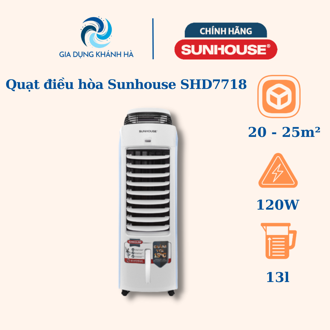 Quạt điều hòa SUNHOUSE SHD7718  120 w 13 lít , quạt hơi nước- hàng trưng bày bảo hành 12 tháng