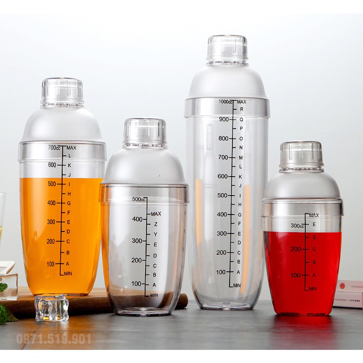 Bình lắc pha chế Cafe Shaker cocktail nhựa cứng 350ml 530ml 700ml 1 lít