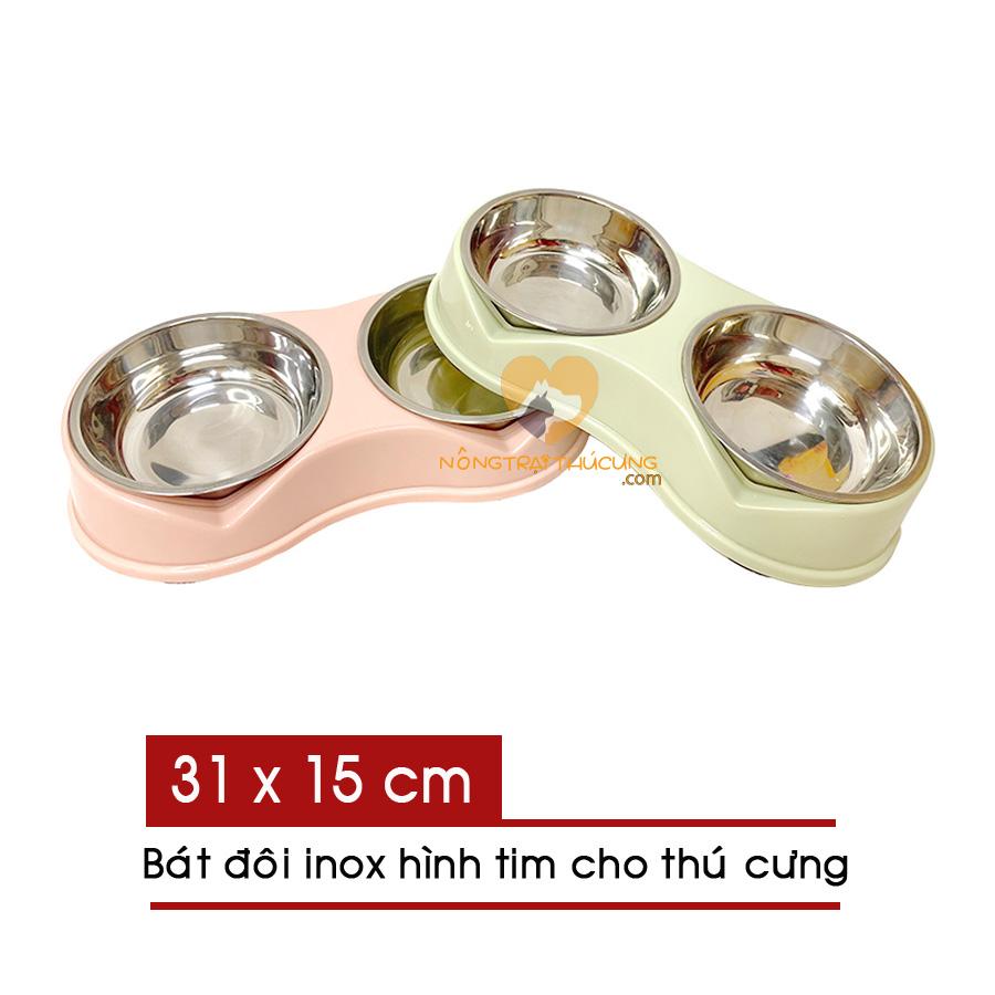 Bát đôi inox cho chó mèo - hình tim -
