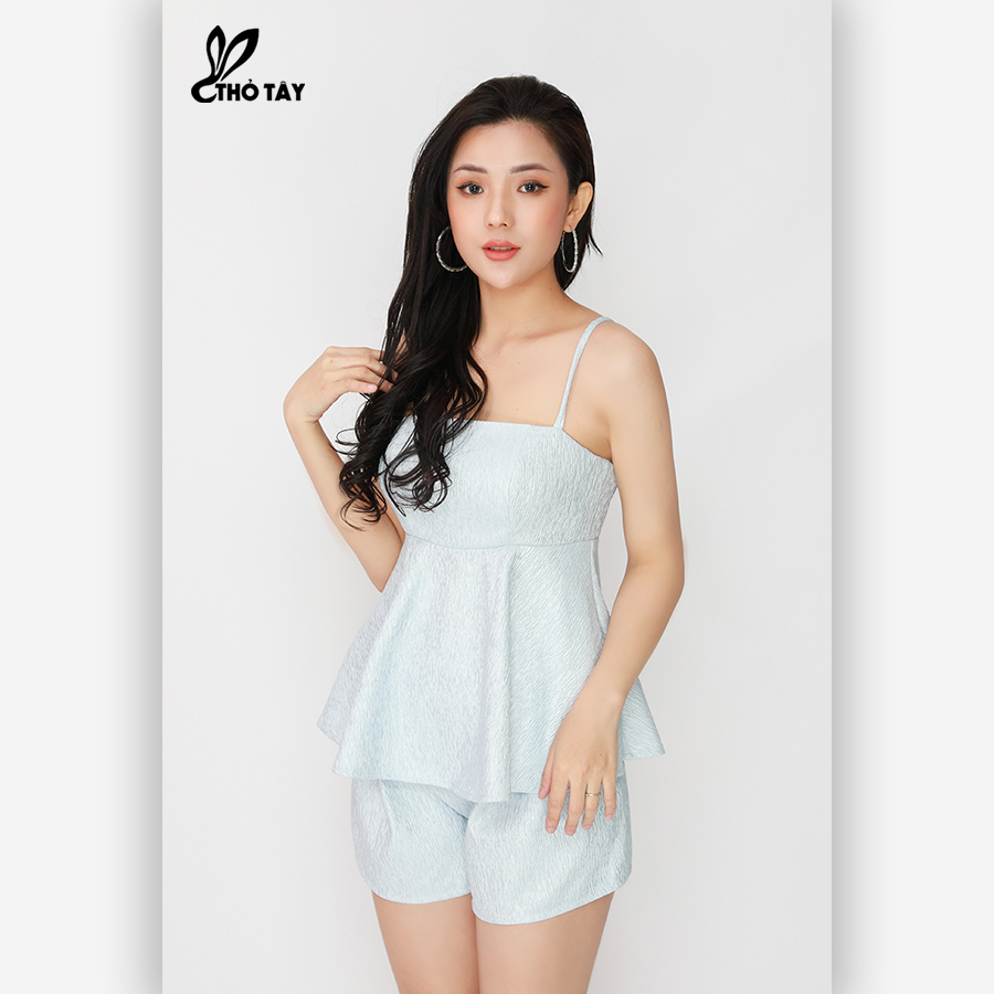 Set bộ nữ áo dây peplum phối quần short vải - thỏ tây s405bx428
