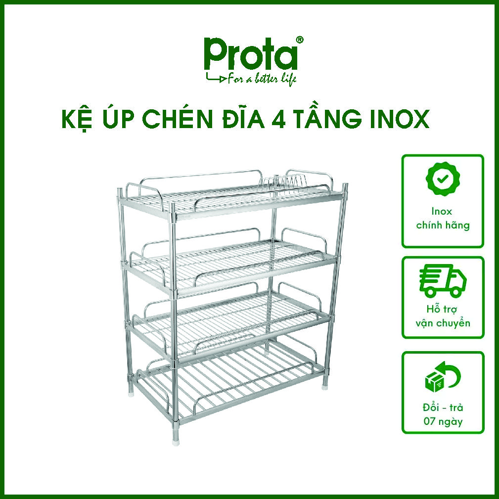 Kệ inox úp chén dĩa Prota 4 tầng lắp ráp – Bảo hành 12 tháng – Cam kết 1 đổi 1
