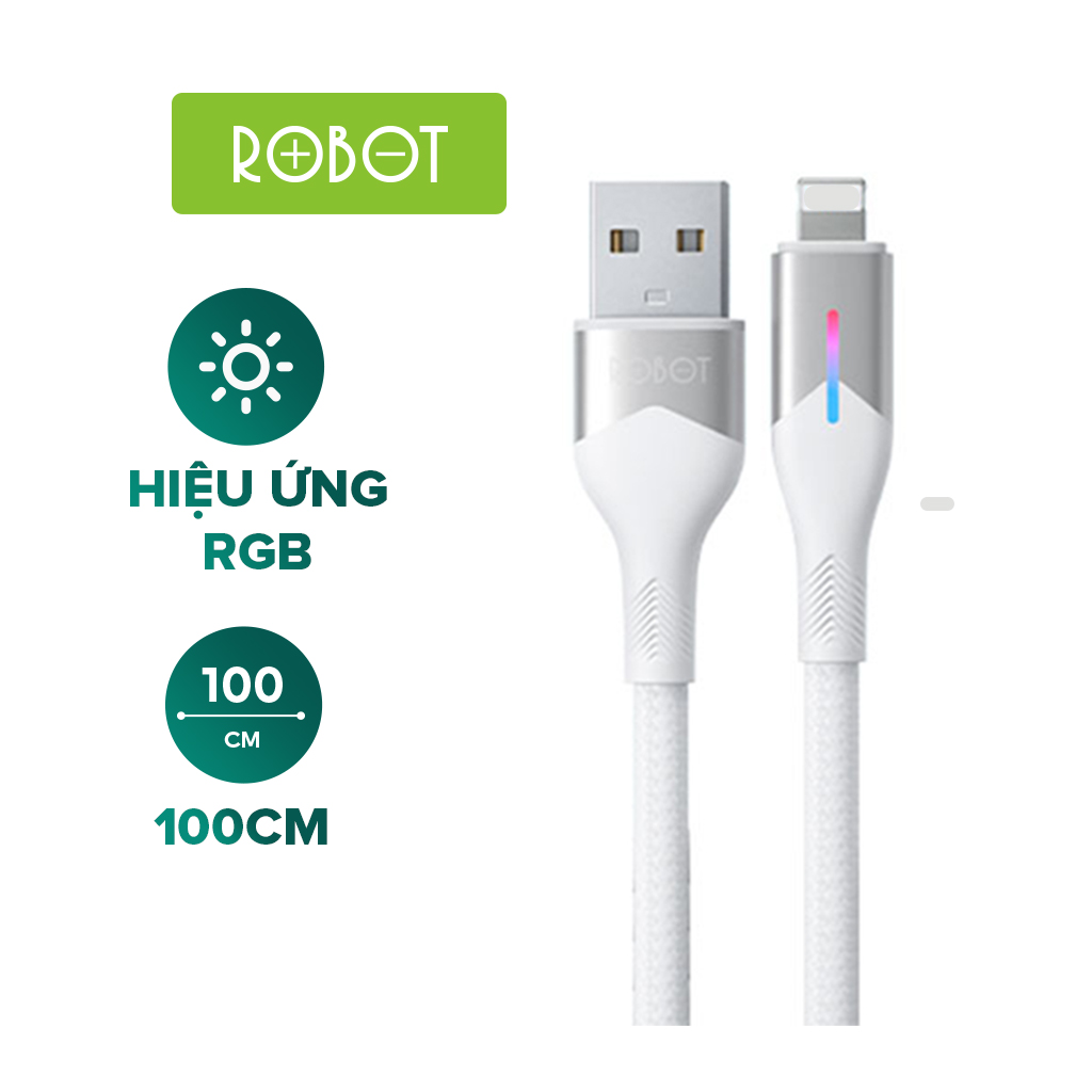 Dây sạc lightning Robot RFL100 2.4A hiệu ứng RGB dây cáp sạc iphone ipad cáp tai nghe airpod iphone 2.4A cho iphone 6 6s 7 7s 8 8s 11 12 13 14