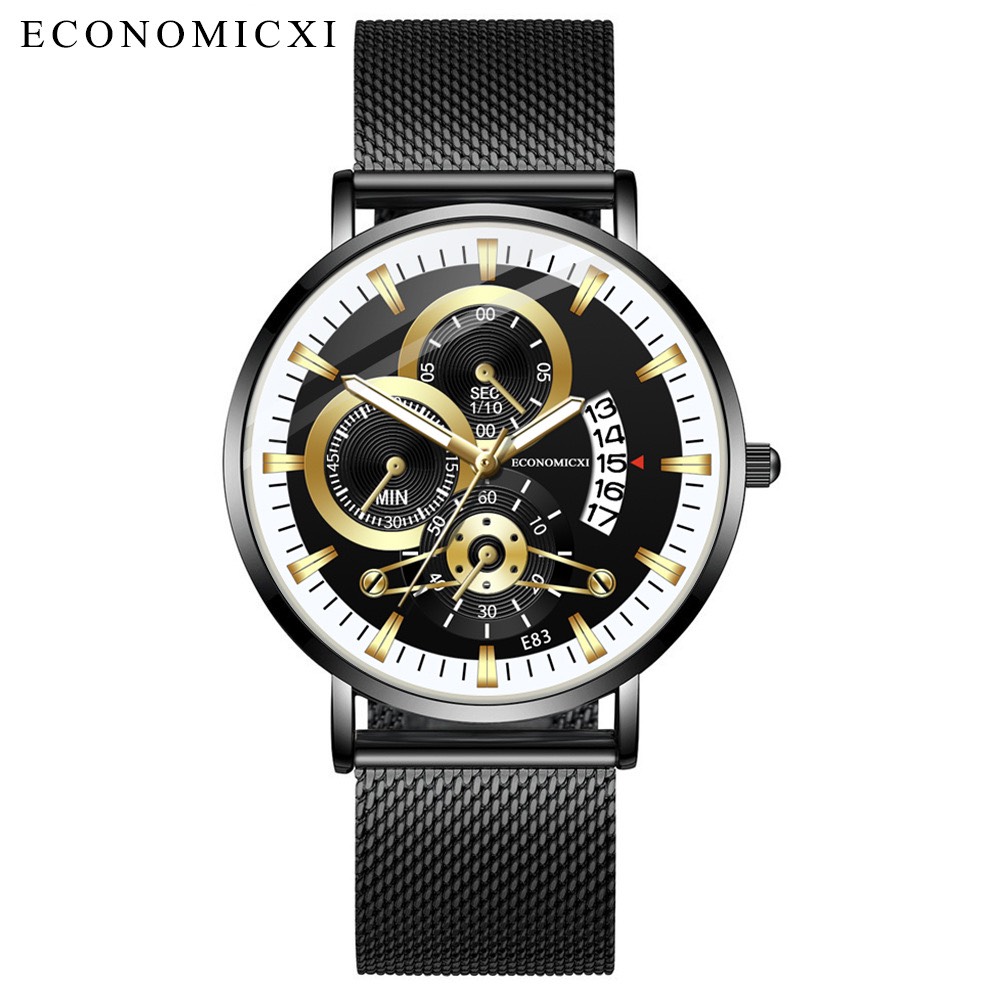 Đồng hồ nam ECONOMICXI dây thép lụa đen chạy lịch ngày cao cấp DZ10 (có kèm hộp) 6