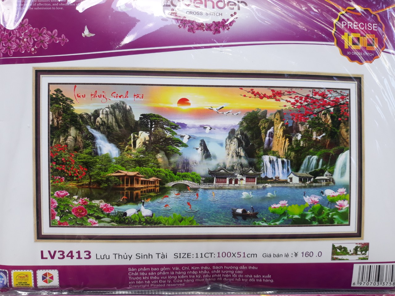 Tranh thêu chữ thập Lưu thủy sinh tài LV3413 (100 x 51)