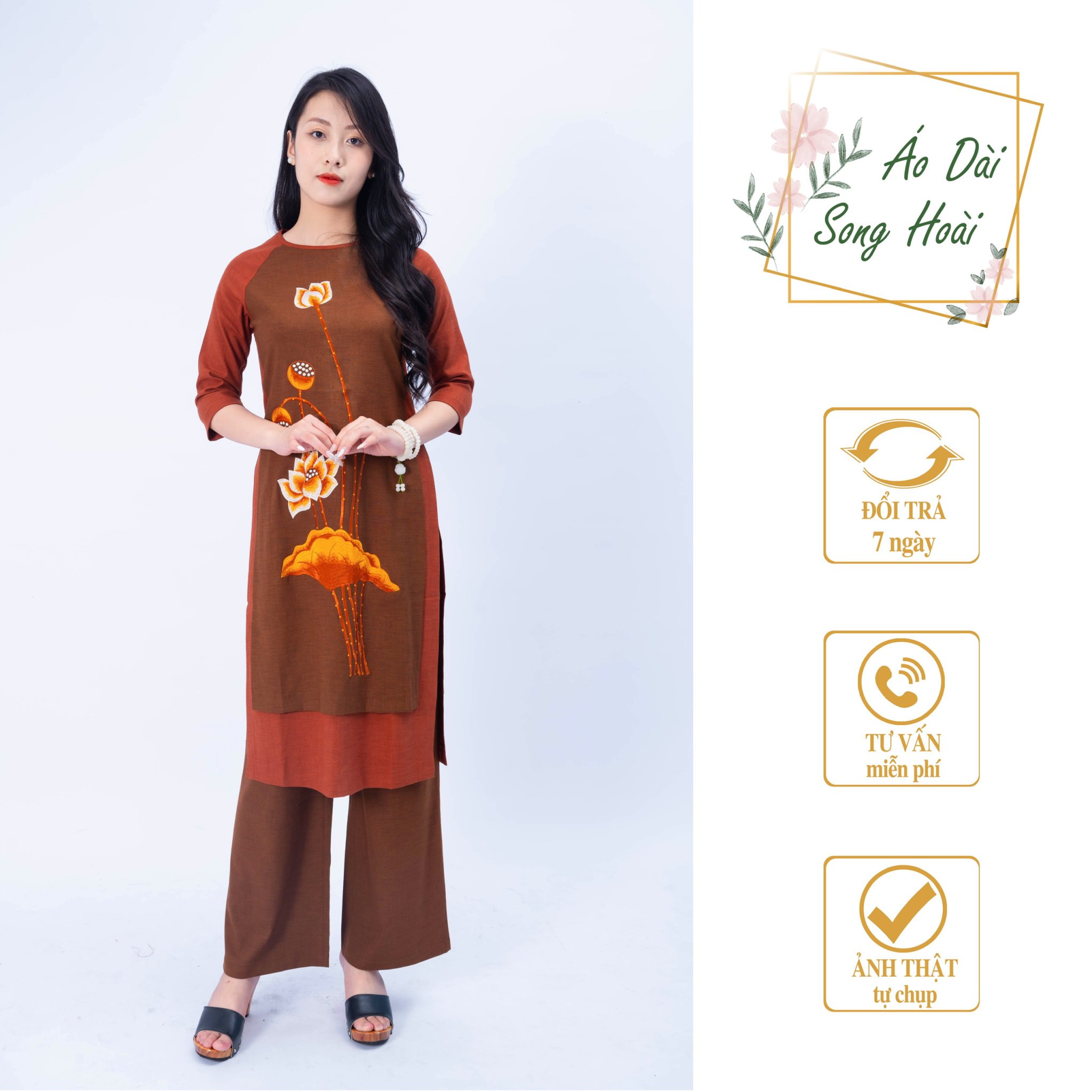 Áo dài cách tân thêu sen cao cấp _ mã sp ct47 _ áo dài song hoài