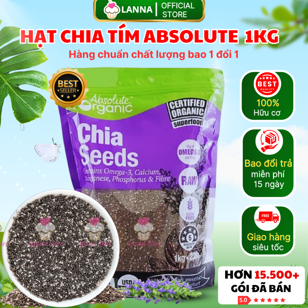  Hạt Chia Úc Absolute Organic 1kg Cao Cấp – Giàu Dinh Dưỡng Hạt Đều Đẹp Hỗ Trợ Giảm Calo Thanh Lọc Cơ Thể – Lanna Store 