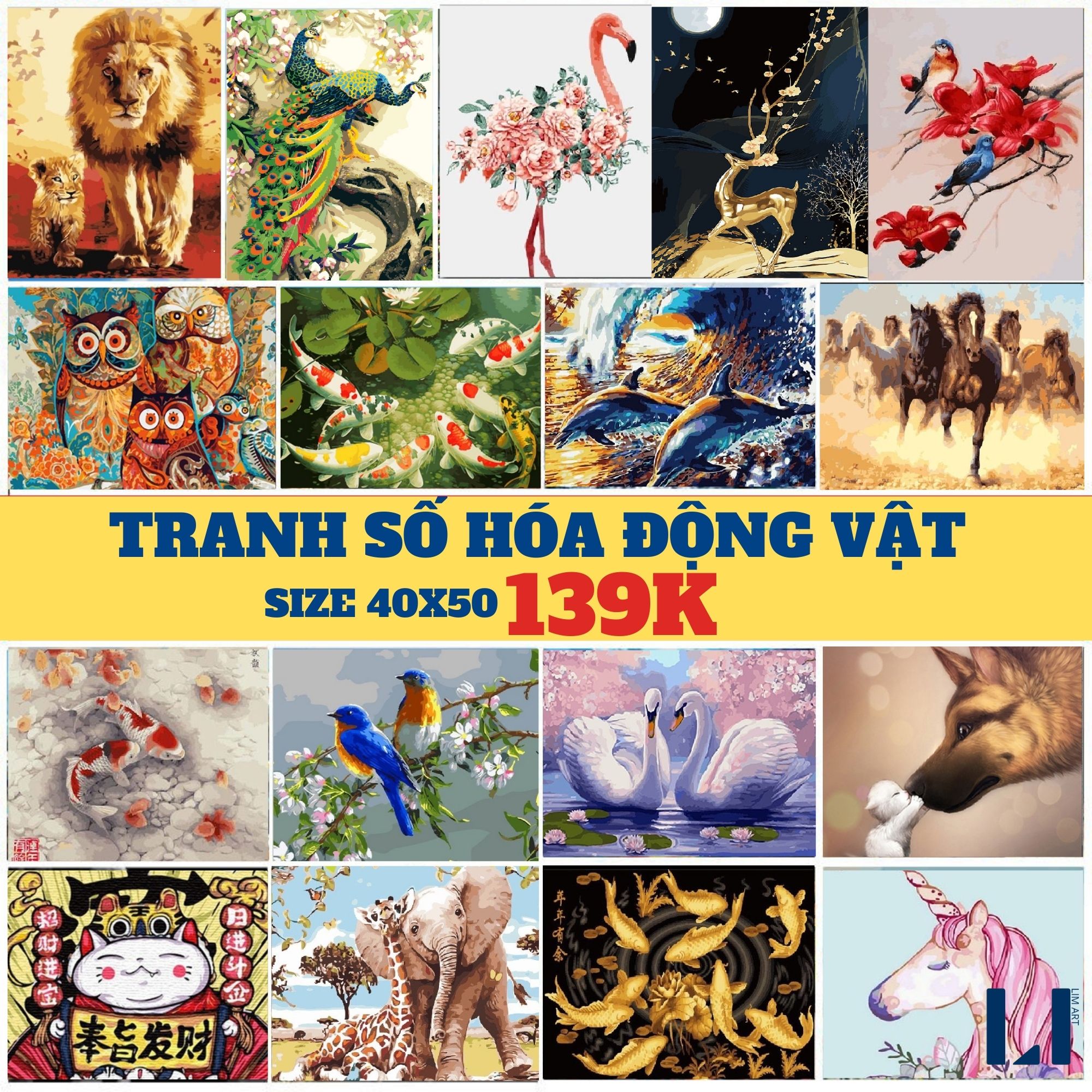 Tranh sơn dầu số hóa LIM Art – Tranh tô màu theo số Động Vật