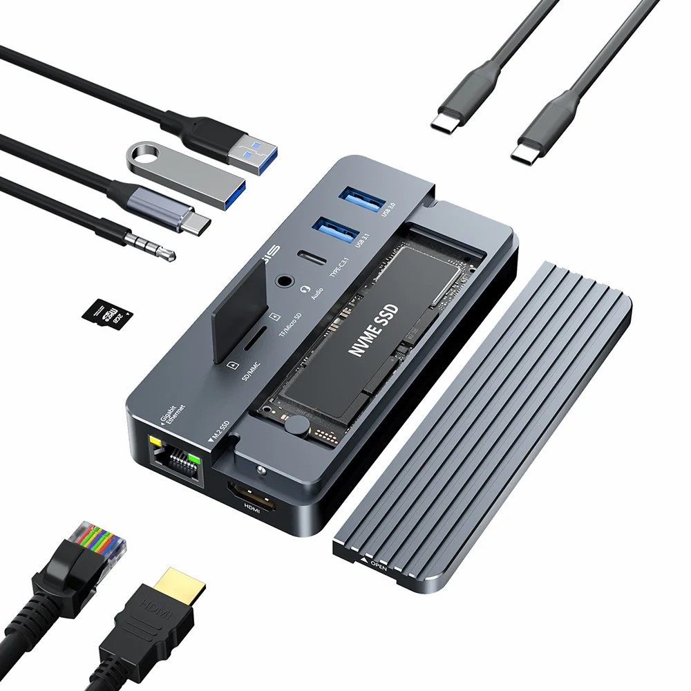 ACASIS Hub 10 trong 1 Ổ cứng USB C M.2 Vỏ SSD USB-C Gen2 10Gbps Vỏ SSD PCIe M2 SATA NVME NGFF 5Gbps 