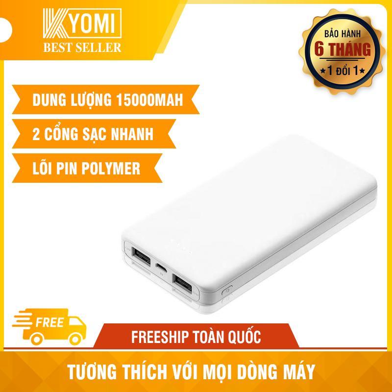 Pin Sạc dự phòng 15000mah thiết kế nhỏ gọn tiện lợi, 2 cổng output sạc nhanh, lõi pin polymer đảm bảo an toàn tuyệt đối, tương thích sac du phong power bank A6