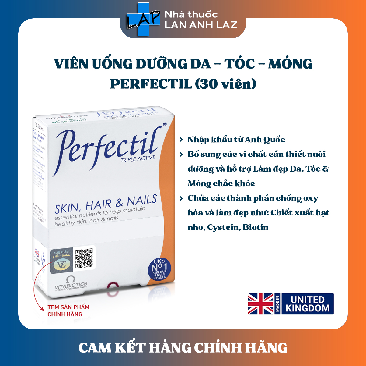 Perfectil - viên uống hỗ trợ làm đẹp da, tóc, móng chắc khỏe.