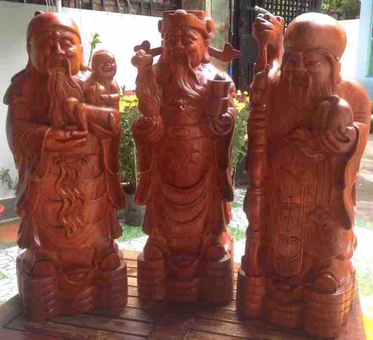 3 ÔNG PHÚC LỘC THỌ GỖ HƯƠNG LIỀN KHỐI Cao to TRẠM ĐẸP cao 50cm đk 20cm 7850k ạ