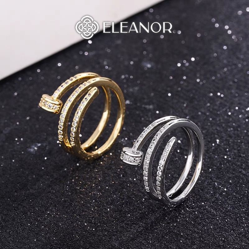 Nhẫn nữ titan Eleanor Accessories 3 tầng đính đá phụ kiện trang sức nhẫn 9427
