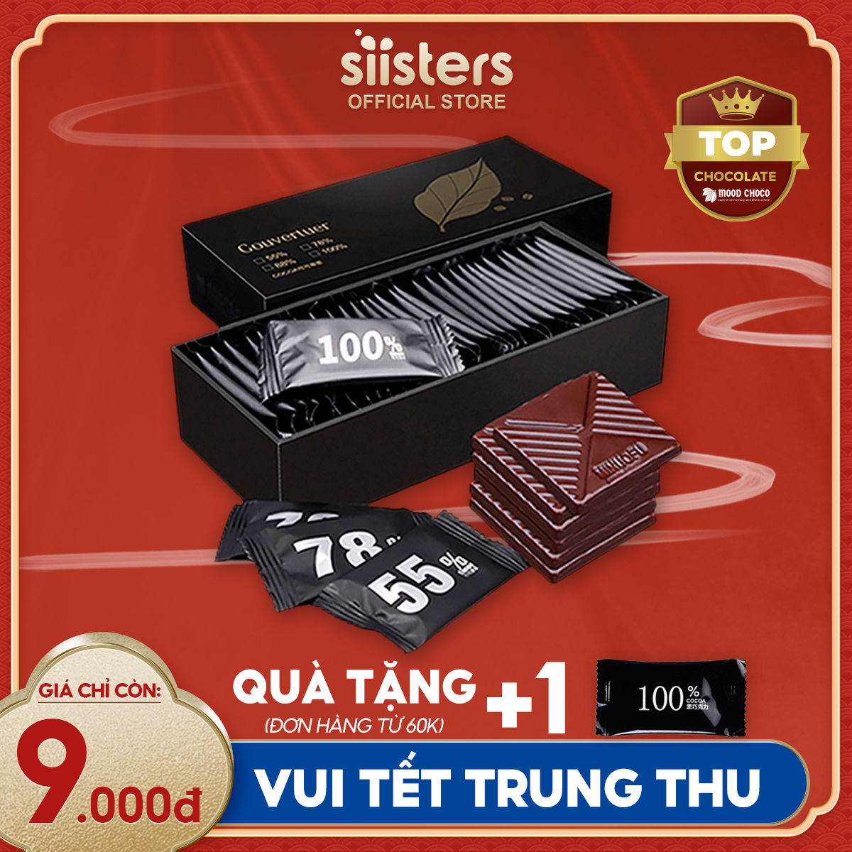 Socola đen đắng nguyên chất không đường 100% Kẹo sô cô la ca cao ăn kiêng hộp 120g MOOD CHOCO