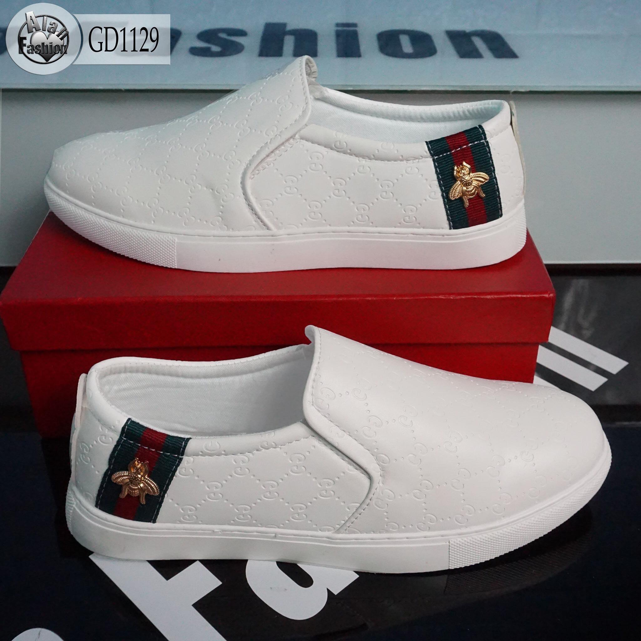 [Lấy mã giảm thêm 30%] Giầy lười trắng ong sườn nam