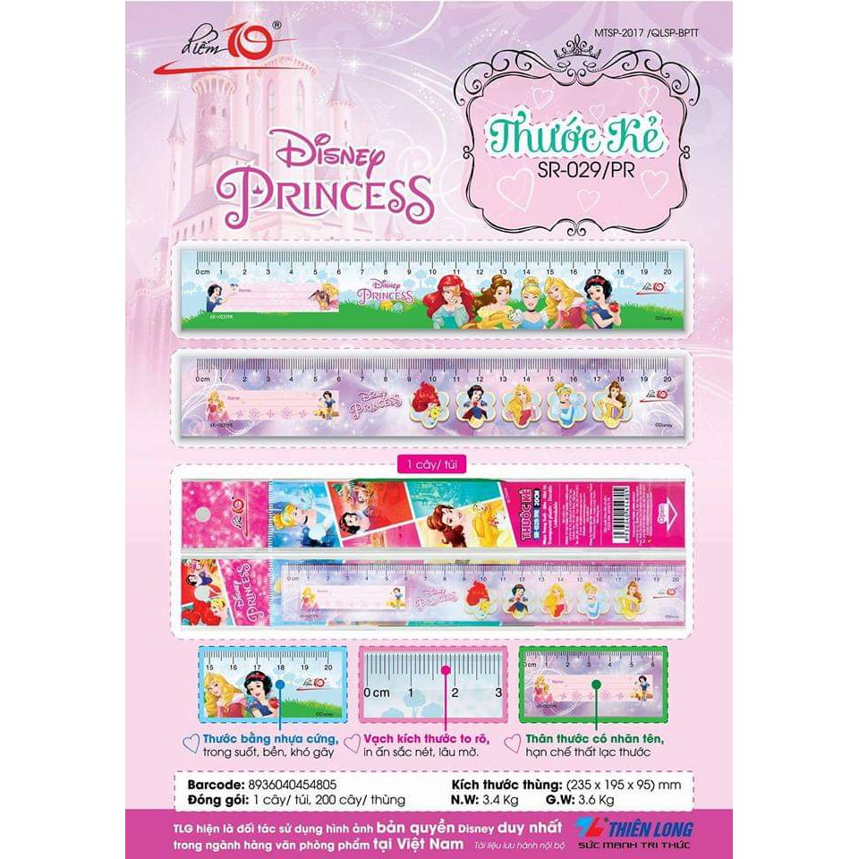 Thước thẳng điểm 10 Disney Princess SR-029/pr cam kết hàng đúng mô tả chất lượng đảm bảo không chứa hóa chất độc hại an toàn cho trẻ em