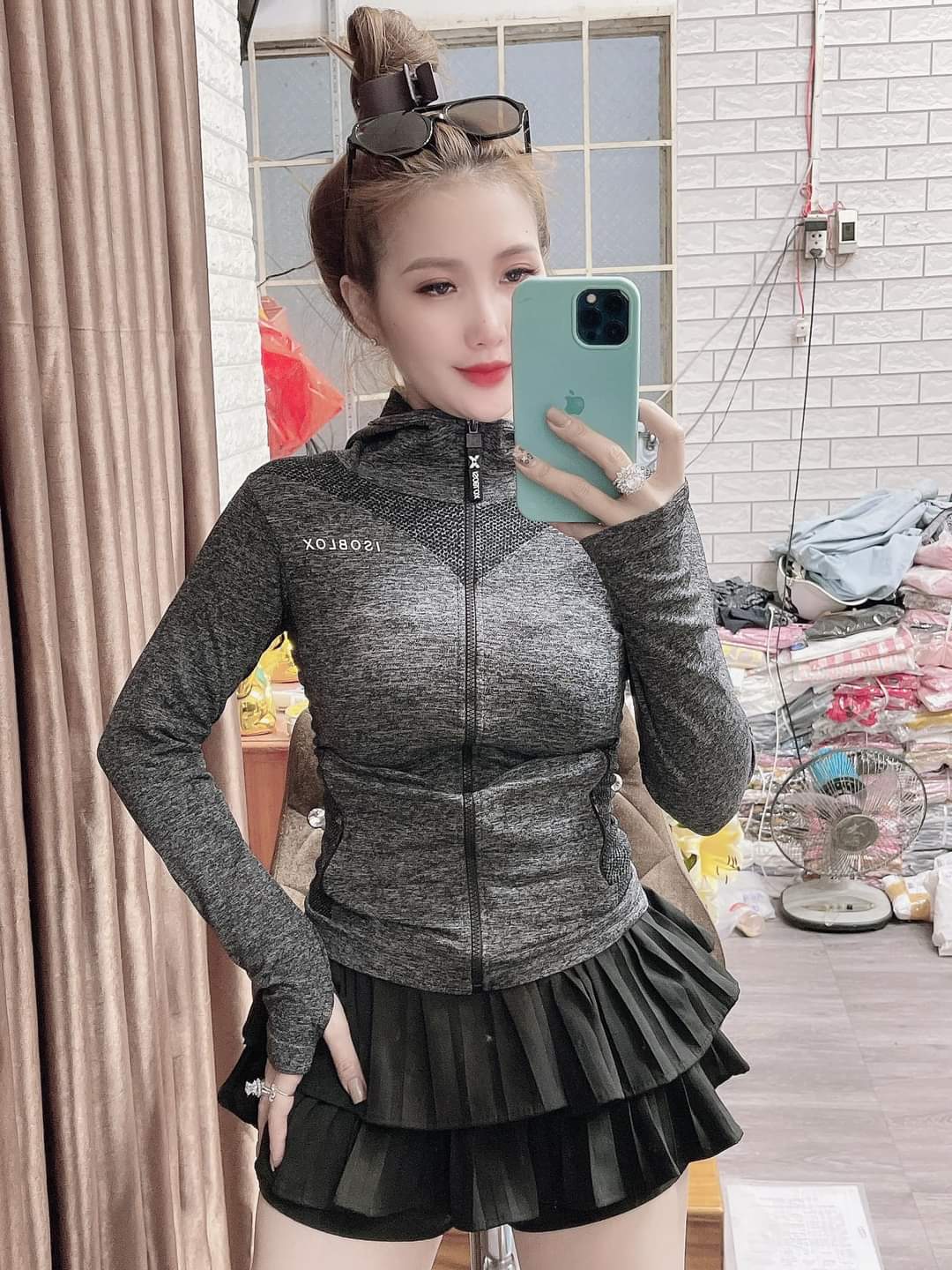 Có 2 Túi Ngoài Dây Kéo. [Size S M L XL] Áo khoác Nữ. Áo khoác thể thao Nữ thun dệt kim ôm Body [V21]