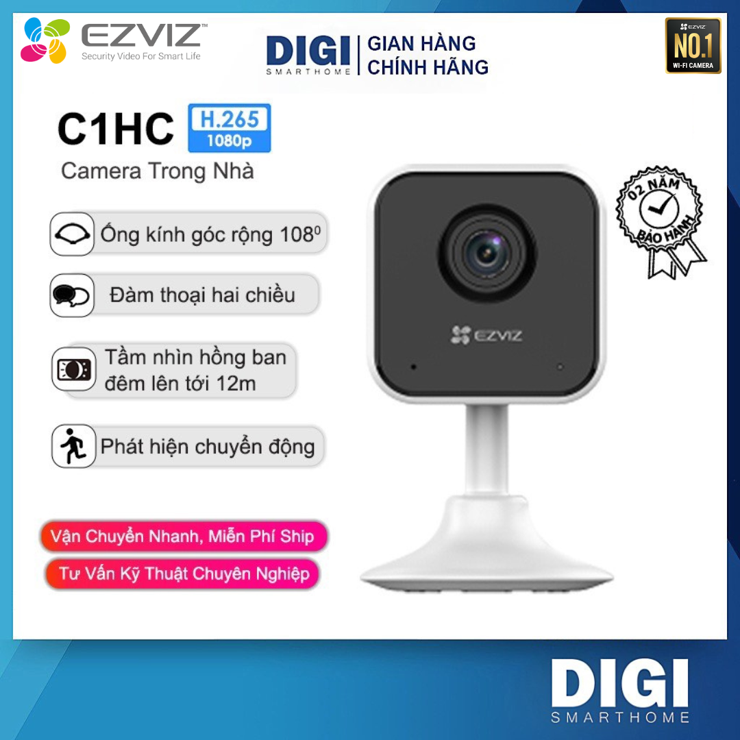 [FREESHIP] Camera WIFI EZVIZ C1HC, H1C 2MP Type C, Full HD 1080P, Trong Nhà, Đàm Thoại 2 Chiều, Phát Hiện Chuyển Đồng, Nén Video H.265 - DIGI Hàng Chính Hãng