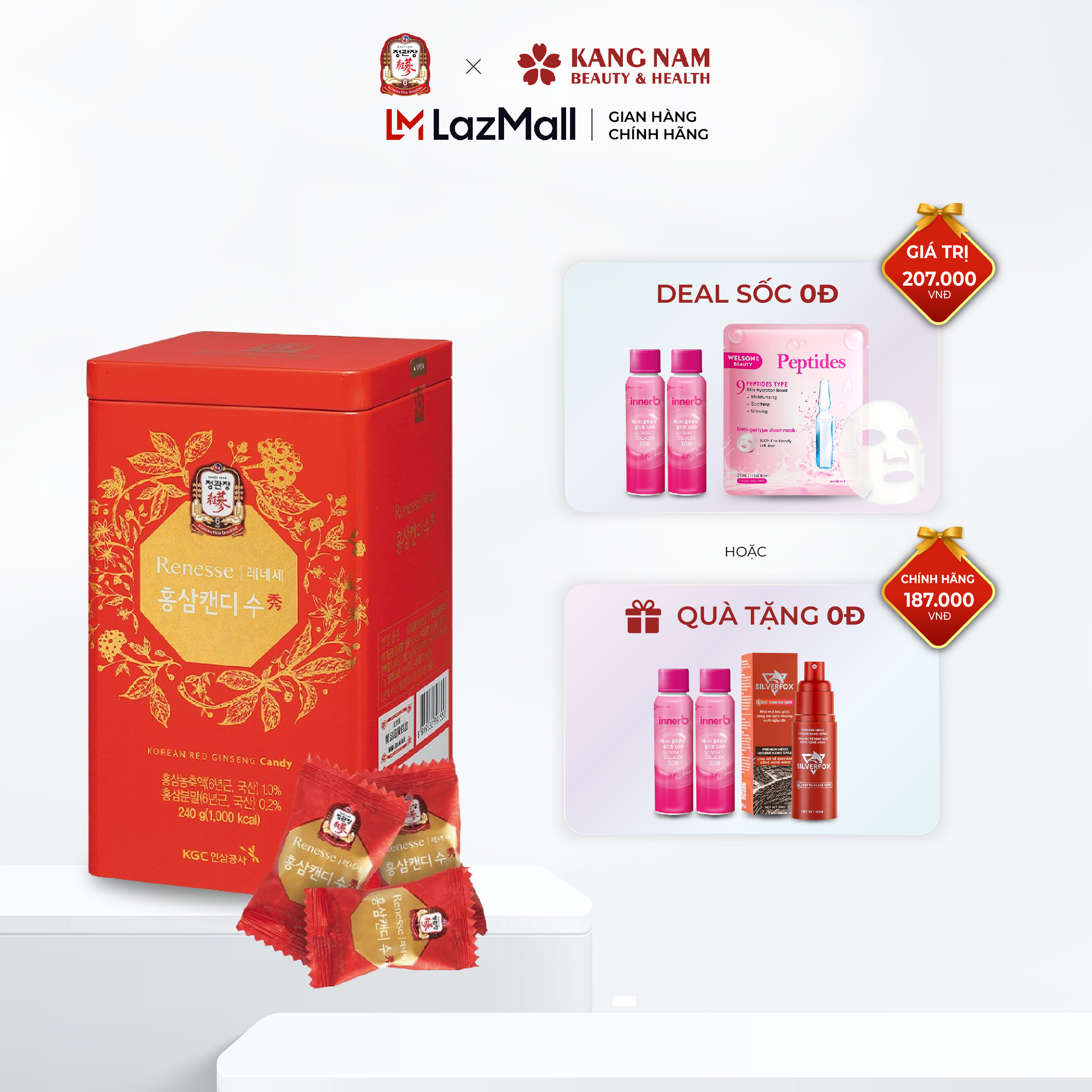 Kẹo hồng sâm có đường kgc cheong kwan chang 240g