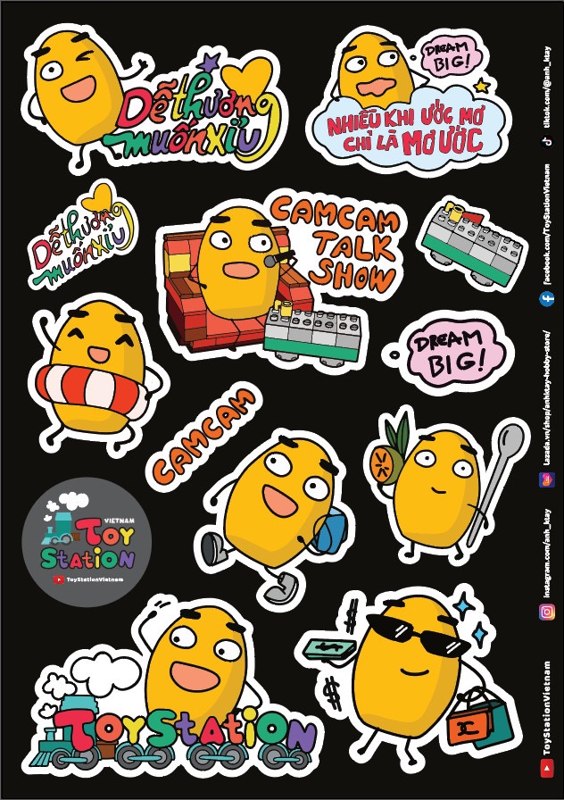 Sticker sheet A5 ToyStation - Cam Cam Collection Series 1 cán màn Glitter lấp lánh cao cấp decal dán nón bảo hiểm, vali, bình nước, laptop,xe...