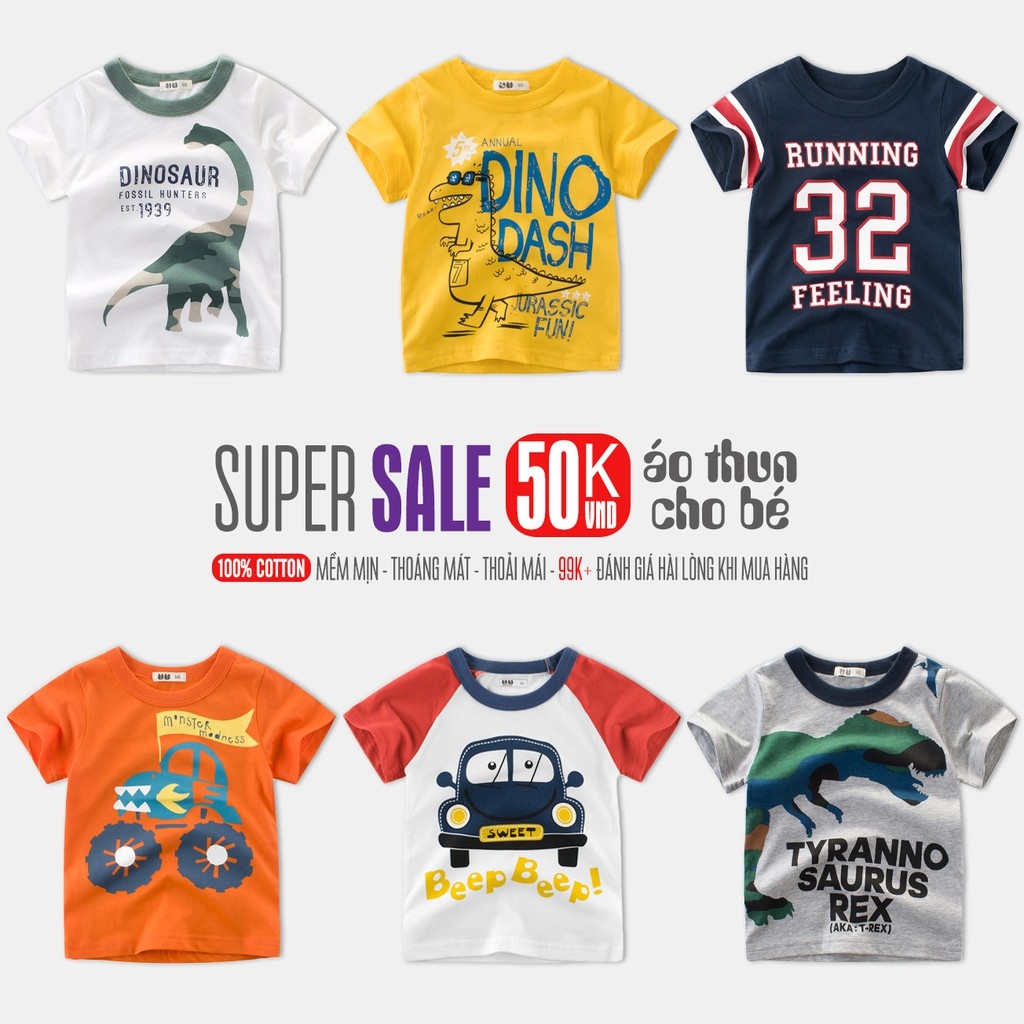 Cái mới Áo bé trai  áo thun cho bé in hình vui nhộn chất cotton hàng xuất Âu Mỹ