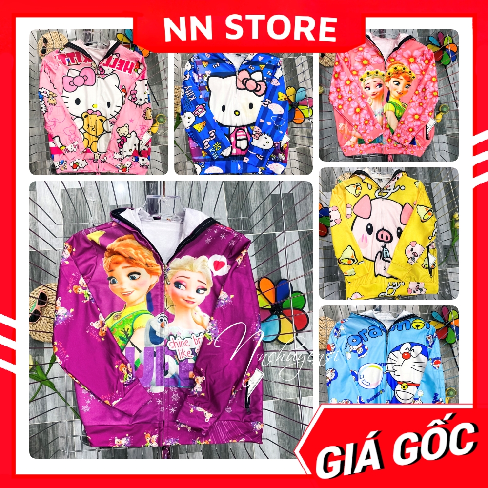 Áo khoác cho bé Áo khoác bé trai bé gái size đến 40kg chất thun mịn mát in hình Doremon mickey kitty hoạt hình dễ thương Áo khoác có tia kéo AKRB