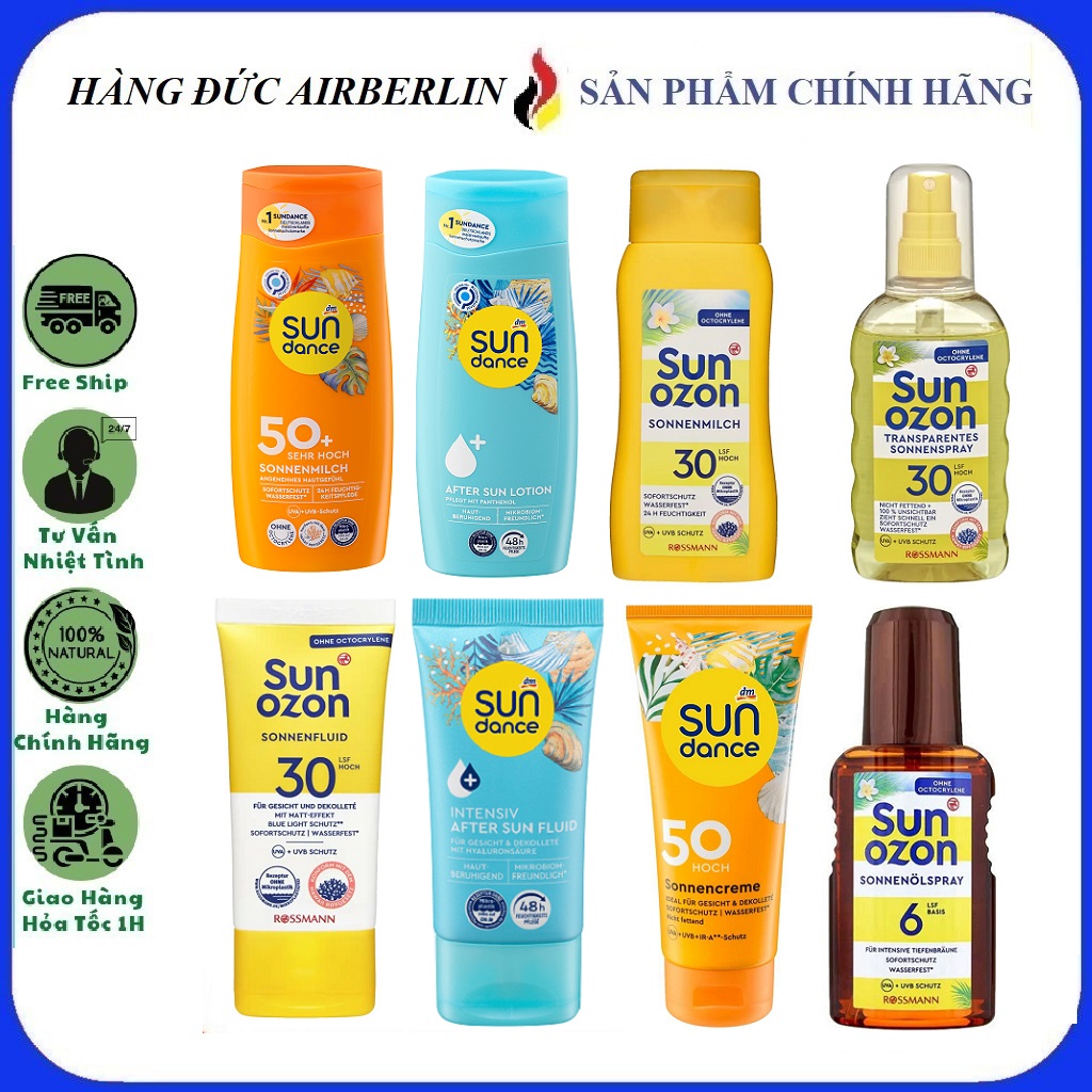 [Hàng Đức chính hãng.HN] Kem chống nắng ,xịt chống nắng ,kem nhã nắng Sundance ,Sunozon  spf 50 200ml {hangducairberlin}