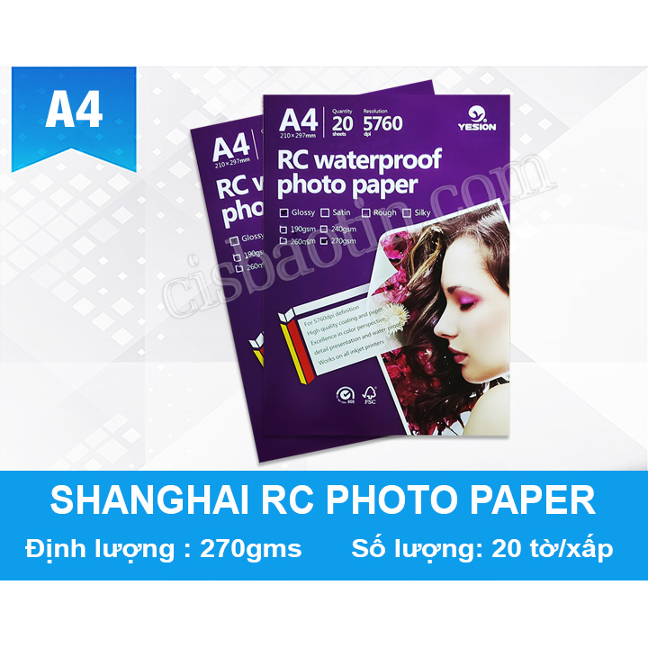 GIẤY IN ẢNH  RC A4 270GMS- XẤP 20 TỜ