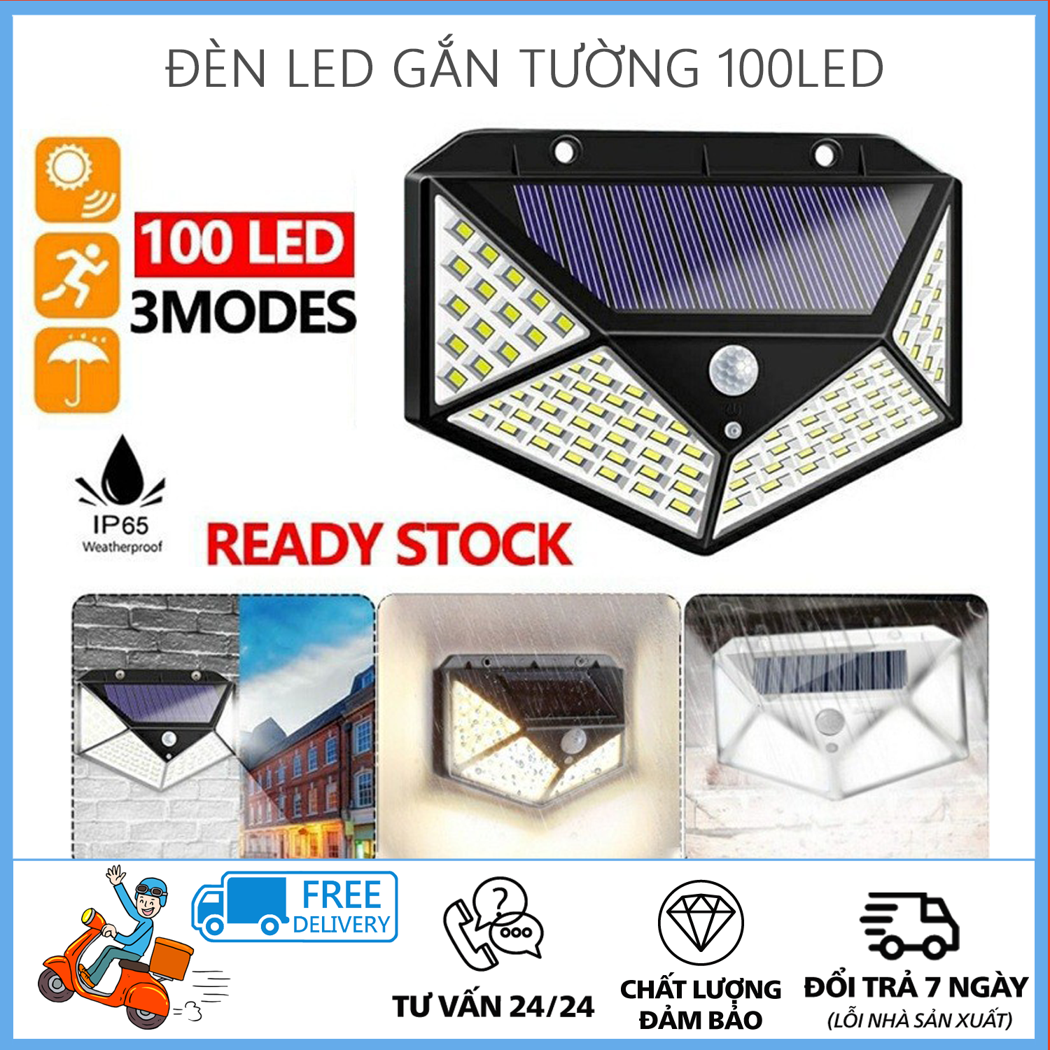 Đèn LED gắn tường  - Đèn led năng lượng mặt trời - Đèn gắn tường cảm ứng năng lượng mặt trời 20LED/100LED - TIẾT KIỆM KHÔNG SỬ DỤNG ĐIỆN, đèn led không thấm nước