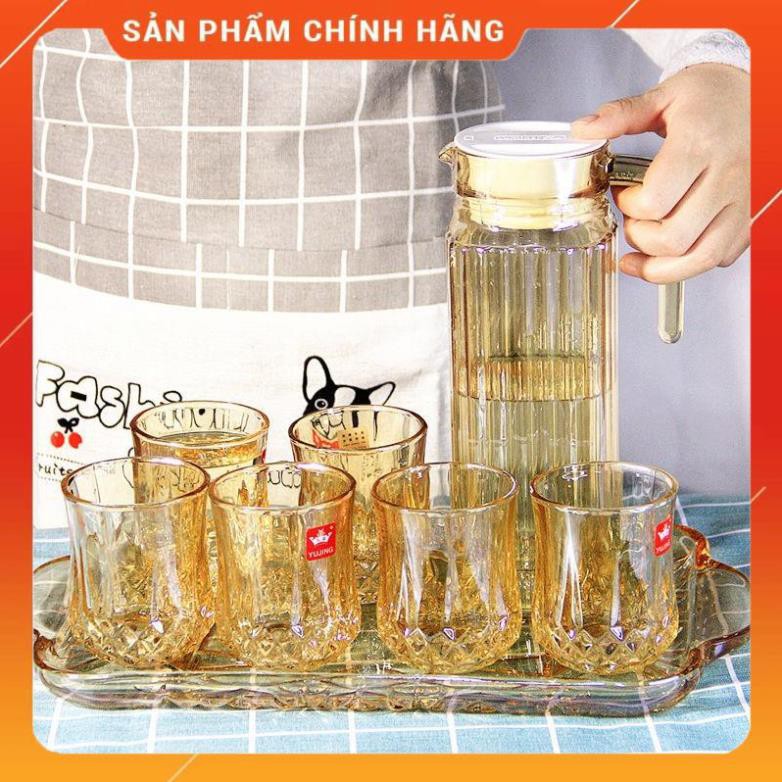 Bình đựng nước thủy tinh vàng 1000ml,bình thủy tinh đựng nước cao cấp