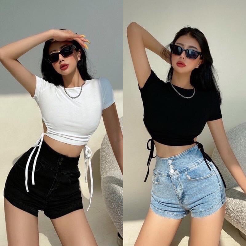 Áo thun tay ngắn khoét eo croptop cá tính vải siêu đẹp