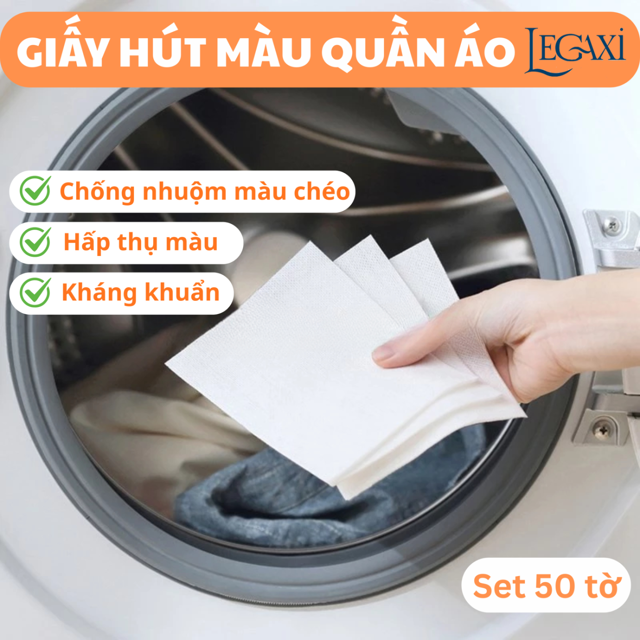 [50 TỜ] Giấy Hút Màu Và Chống Phai Màu, Chống Nhuộm Màu Quần Áo Hiệu Quả Cho Máy Giặt, Kháng Khuẩn