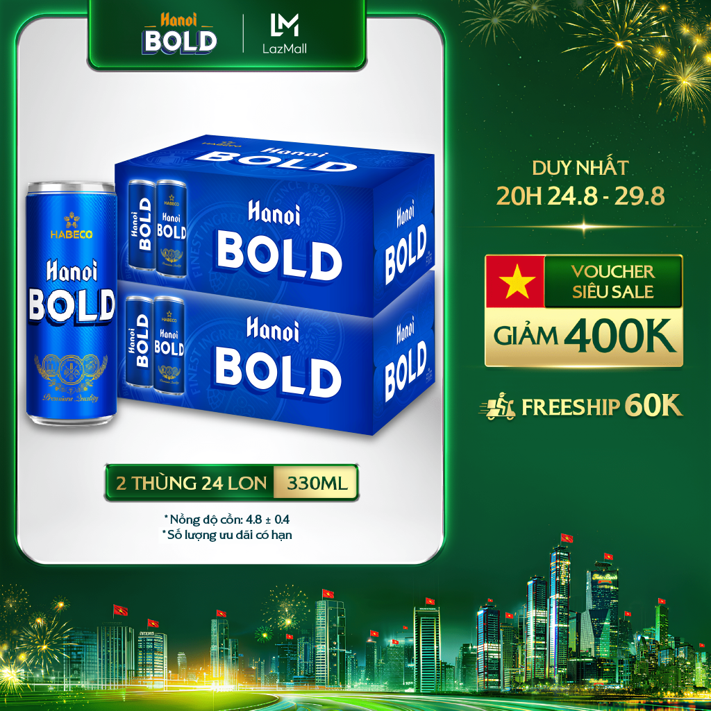 Combo 2 thùng 24 lon bia hanoi bold – habeco