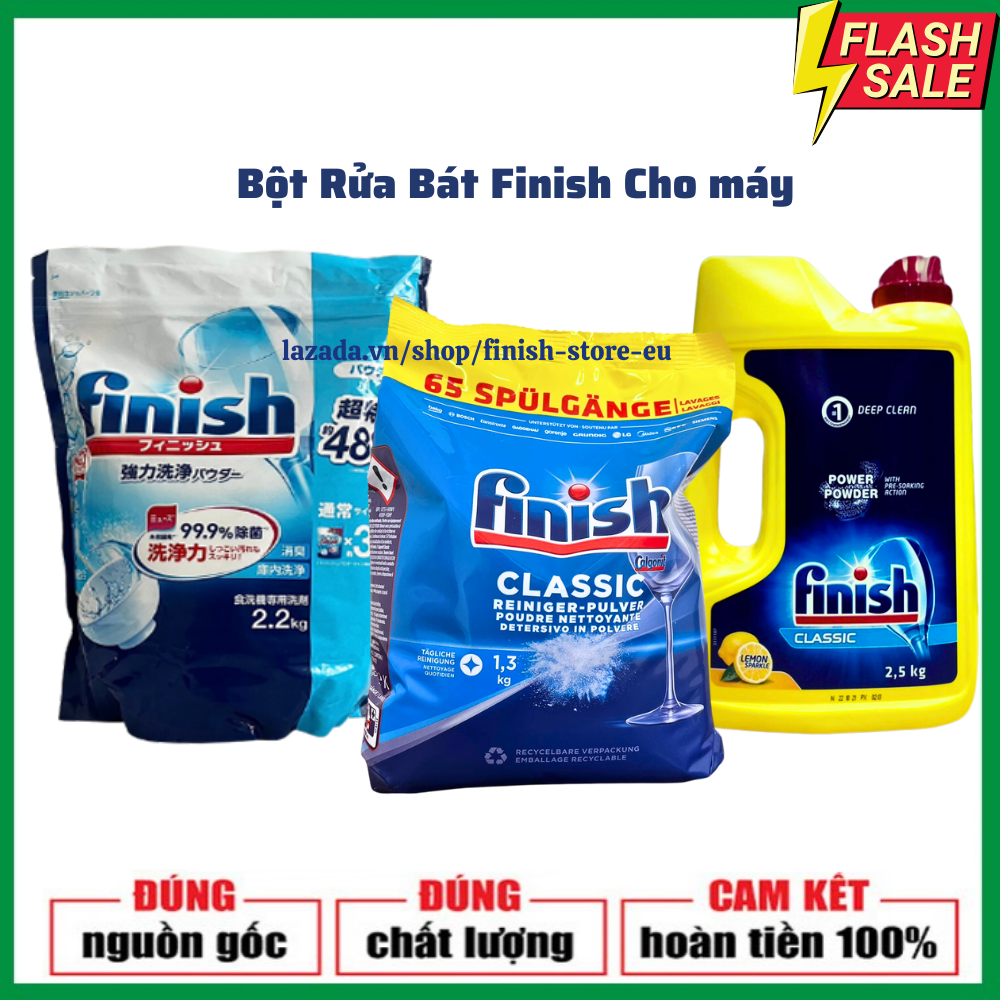 Bột rửa bát Finish Classic 2,5kg 2.2 1.3 1.2kg muối bóng viên finish đủ loại dùng cho các loại máy r