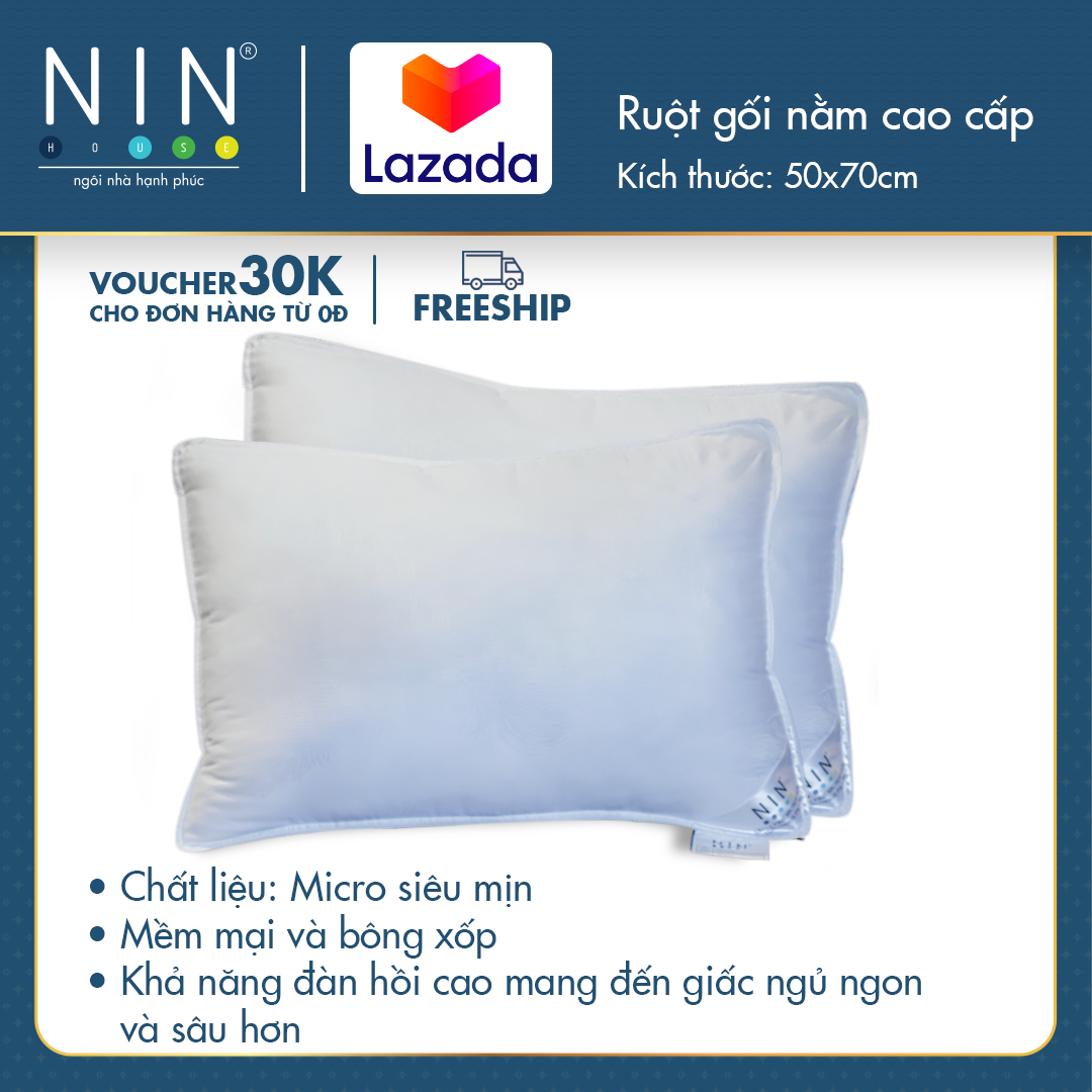 Ruột gối nằm cao cấp NIN House gòn siêu mịn kích thước 50x70cm