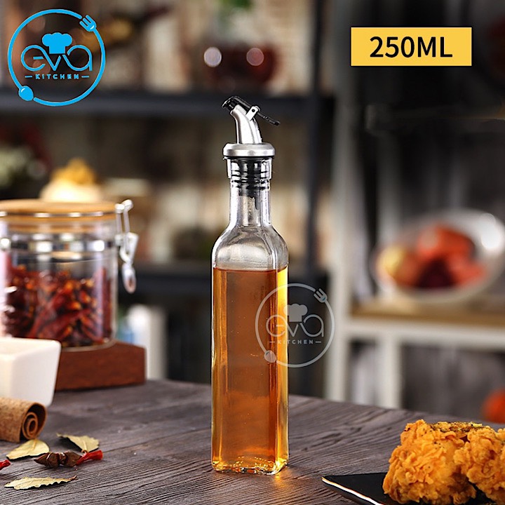 Chai thuỷ tinh vuông rót gia vị rót dầu oil can 250 ml