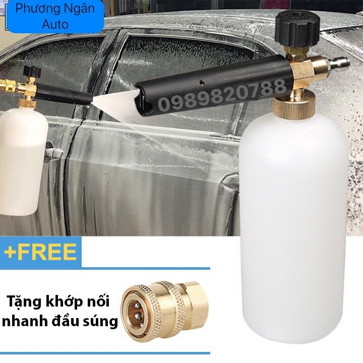 Combo bình tạo bọt tuyết gắn s.úng phun xịt rửa cho  máy rửa xe cao áp, máy xịt rửa cao áp, máy rửa xe gia đình tặng Đầu ren nối nhanh 1/4 inch - Khớp nối nhanh S11