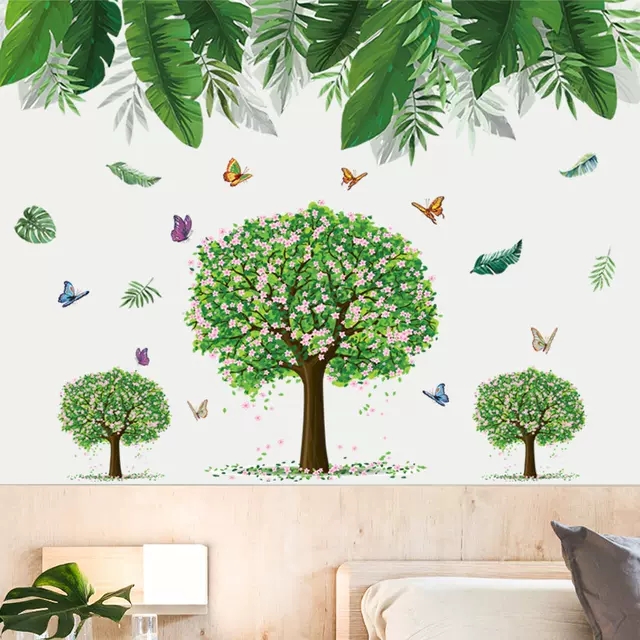 Decal dán tường: Combo cây xanh tán lá tươi mát