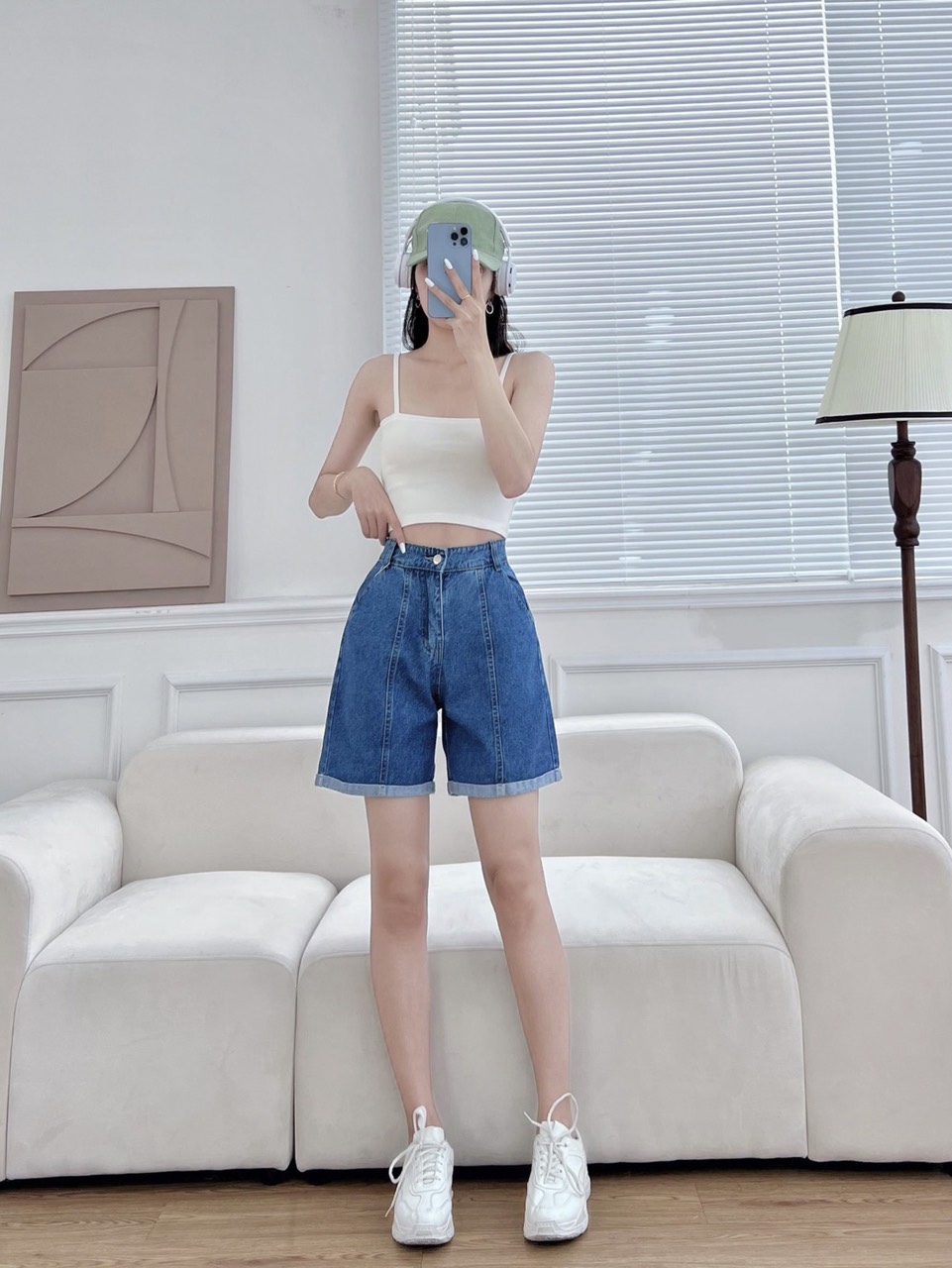 Quần sooc jean,quần đùi ngố lưng cao ống rộng bigsize