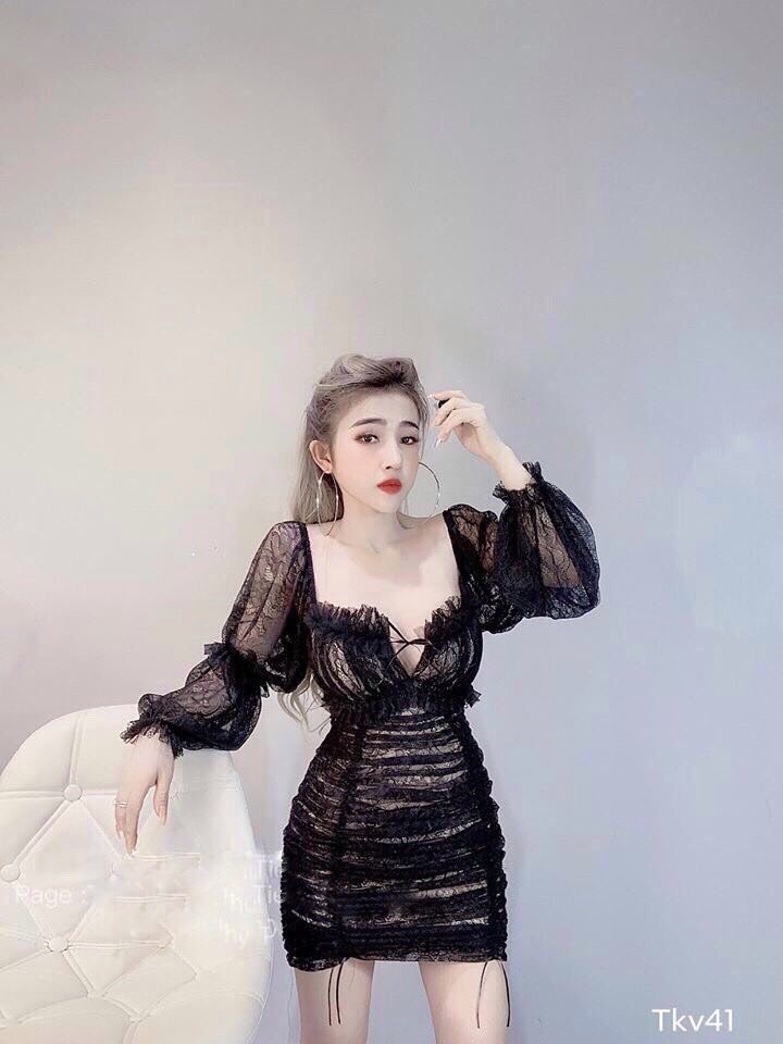 Đầm thiết kế body ren sang chảnh nhún 2 lớp thời trang nữ thiết kế ấn tượng