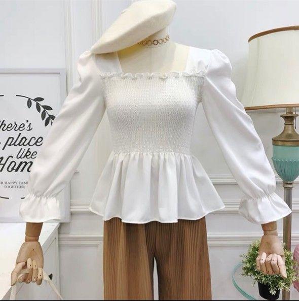 Áo kiểu nữ nhún cổ vuông tay dài loe siêu hot hit 1123A10B1